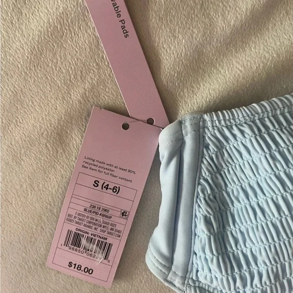 Wild Fable Smocked Bikini Top Light Blue Size Small 4-6 Adjustable NWT $18 - Picture 6 of 13